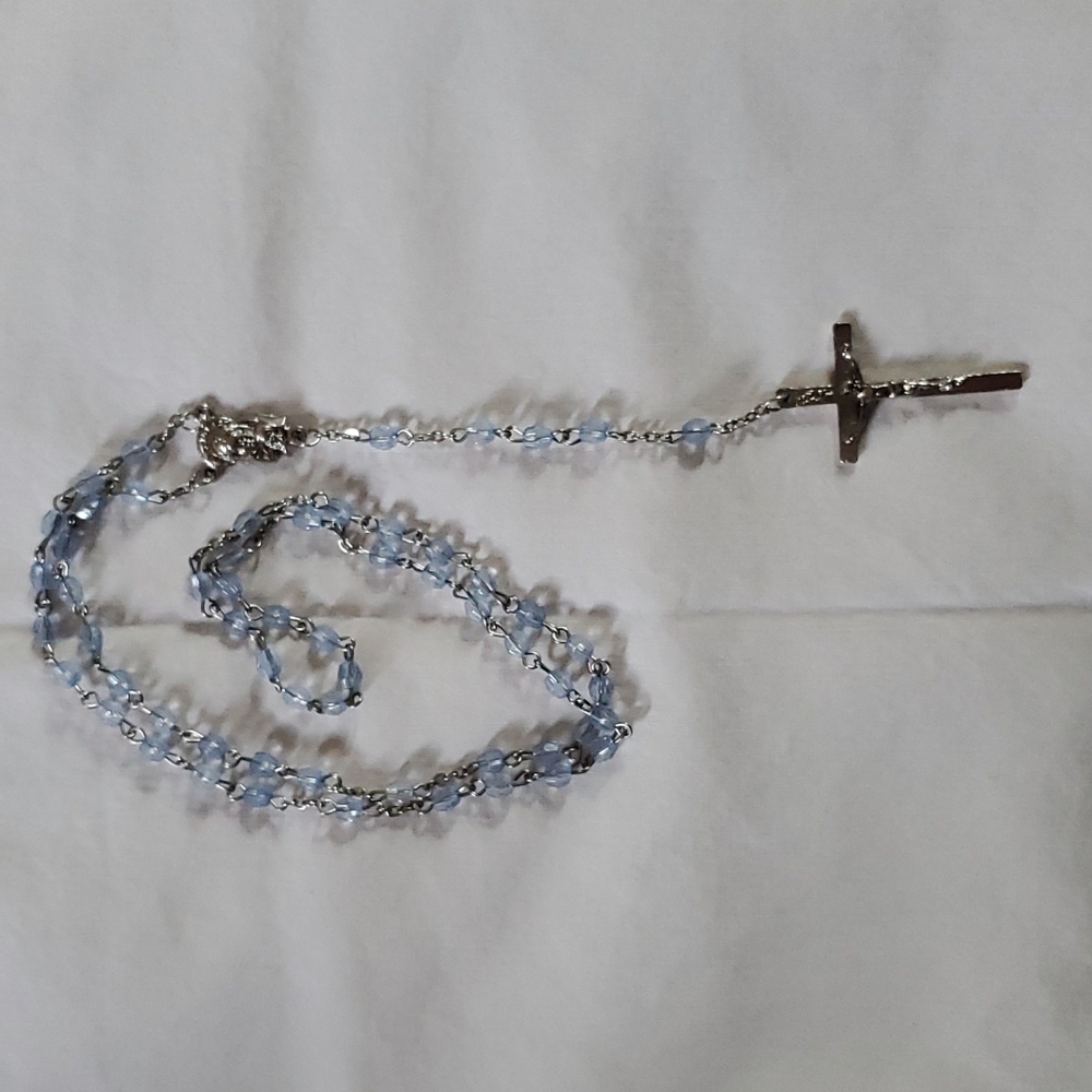 25.5 inch vintage rosary blue acrylic beads